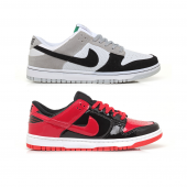 Kit 2 Pares Dunk Low Preto Vermelho Verniz e Preto Cinza Camurça